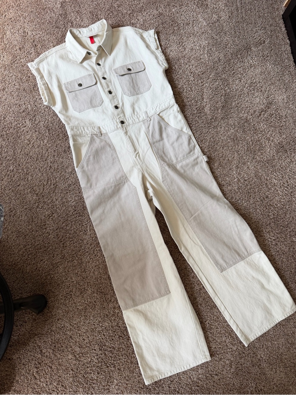 Woolrich Two-Tone Cream and Light Gray Utility Jumpsuit